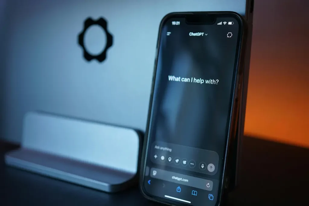 Smartphone screen showing an AI chat app interface, representing AI, tech, and testing jobs that pay weekly.