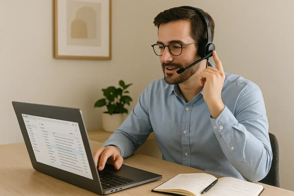 Virtual assistant beginner managing emails and schedules for online work from home 2025