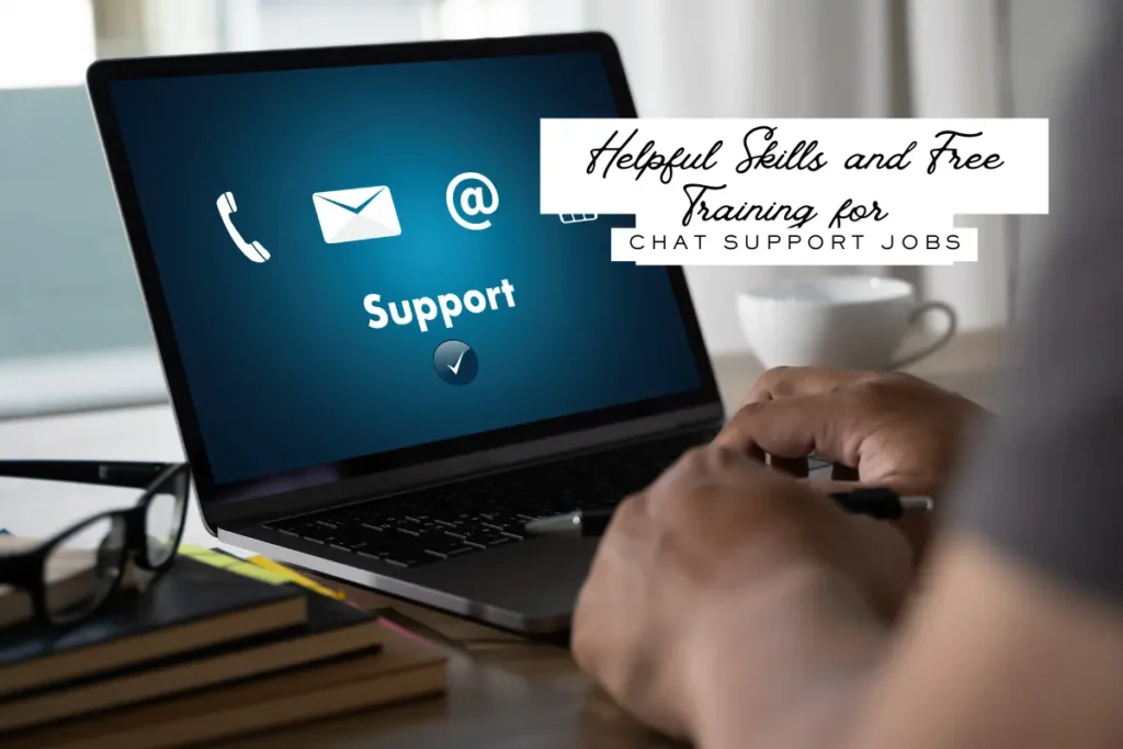 Person typing on a laptop showing a support screen, representing helpful skills and free training needed for chat support jobs in 2025.